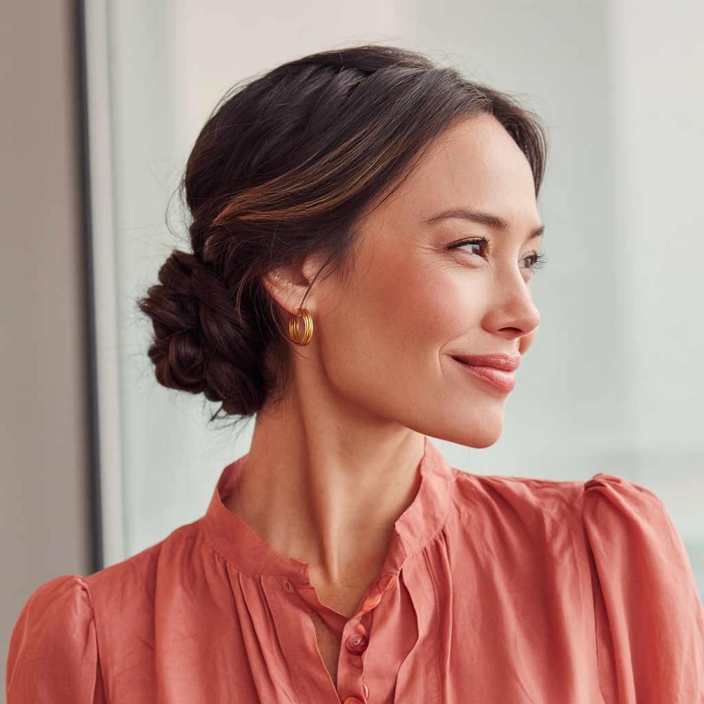 Chic Braided Low Bun with Face-Framing Tendrils