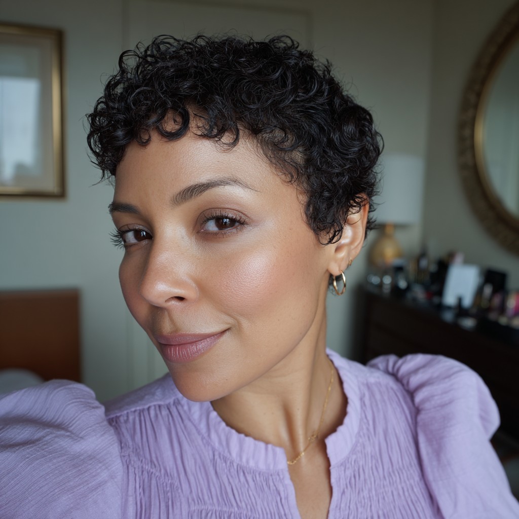 Chic Curly Pixie with Soft Definition