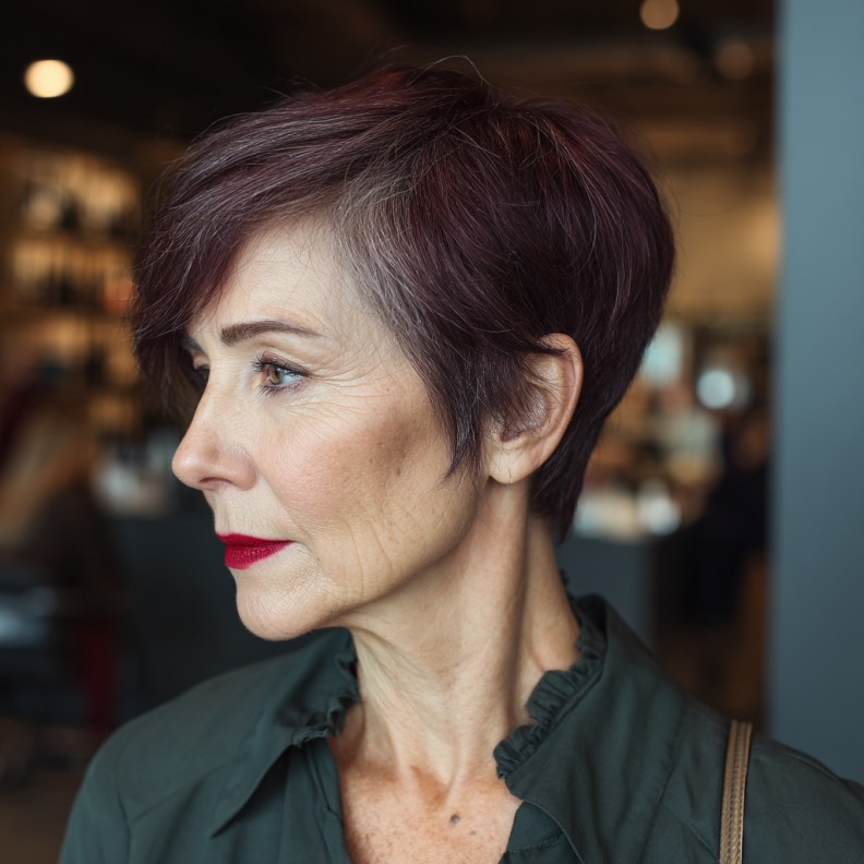 Chic Deep Plum Pixie Cut with Textured Layers