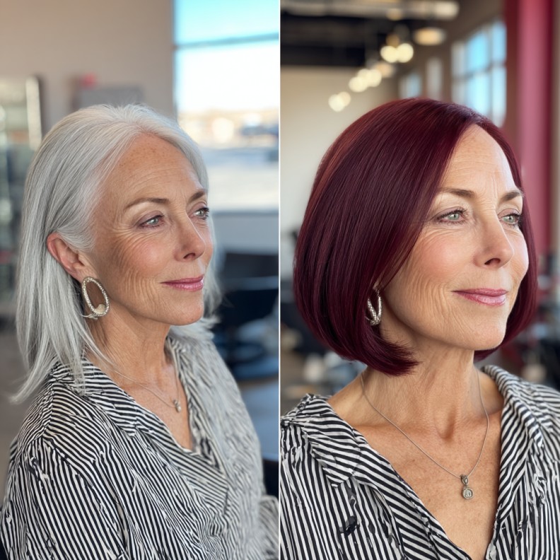 chic red wine bob with subtle layers