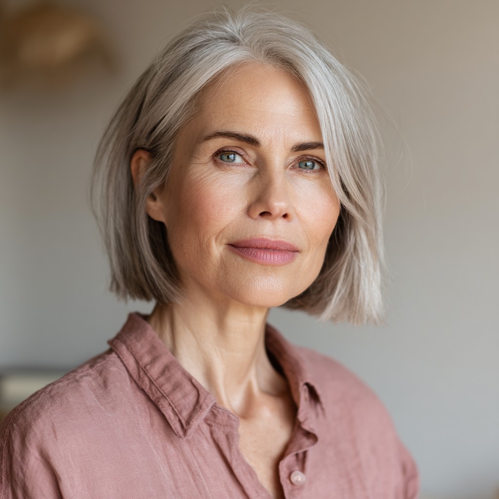 Chic Silver Blunt Bob with Soft Layers