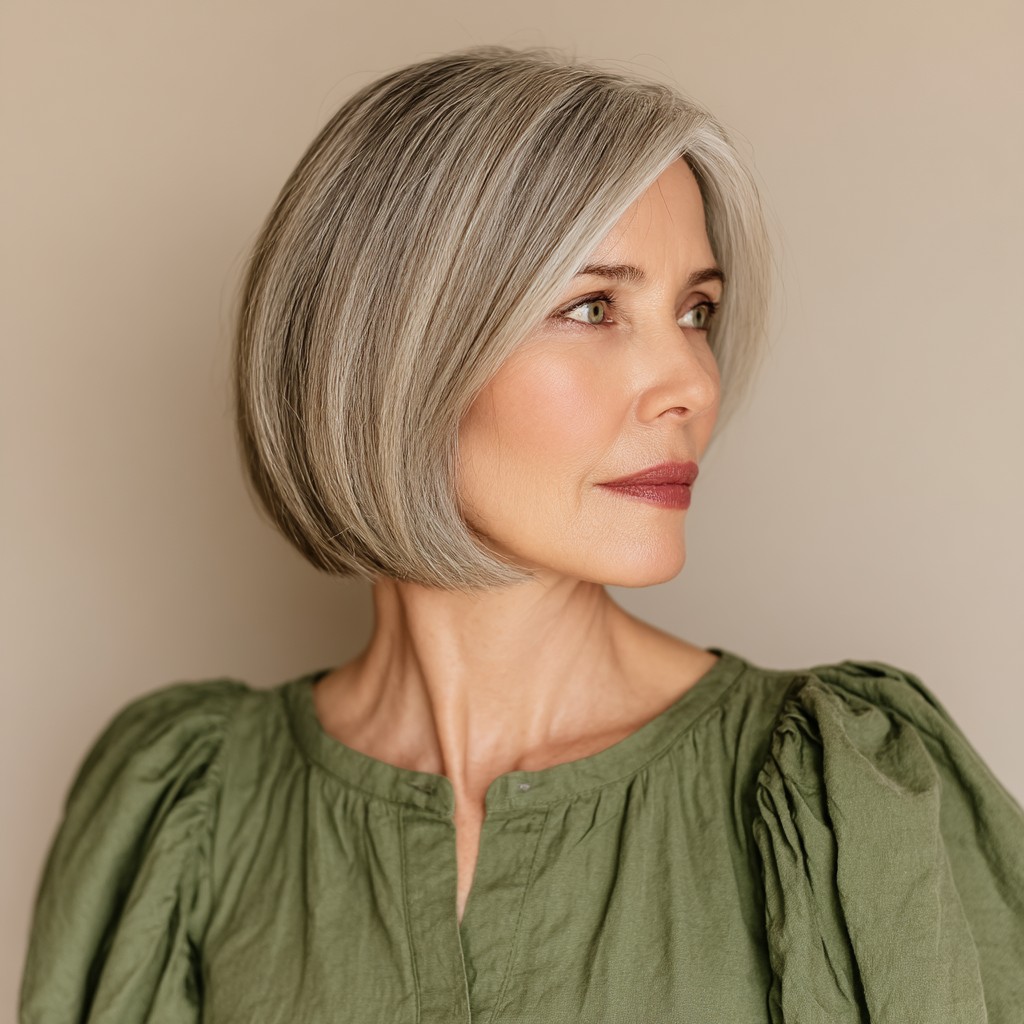 Classic Silver Blunt Bob with Soft Angled Edges