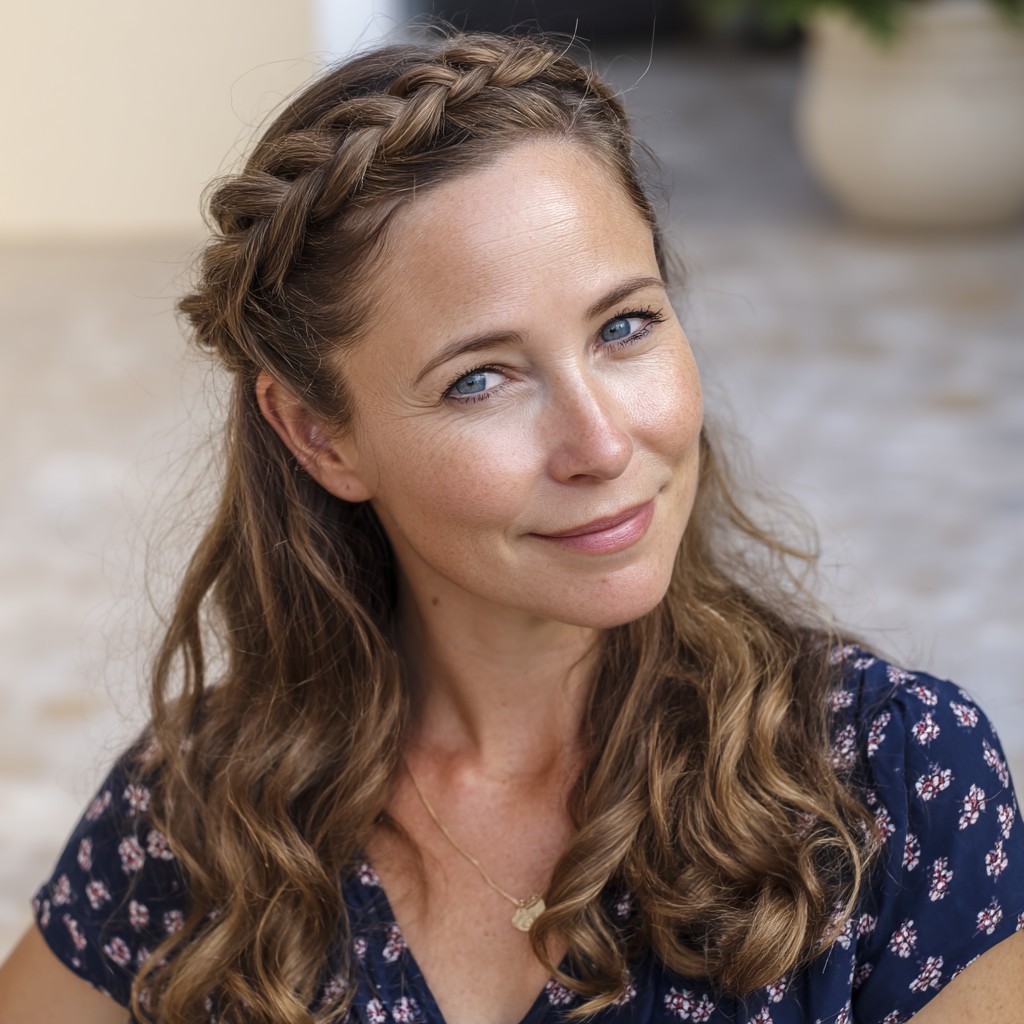 Elegant Braided Half-Up Style with Soft Waves