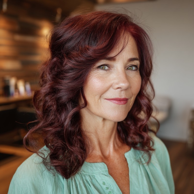 Rich Red Wine Curls with Soft Layers