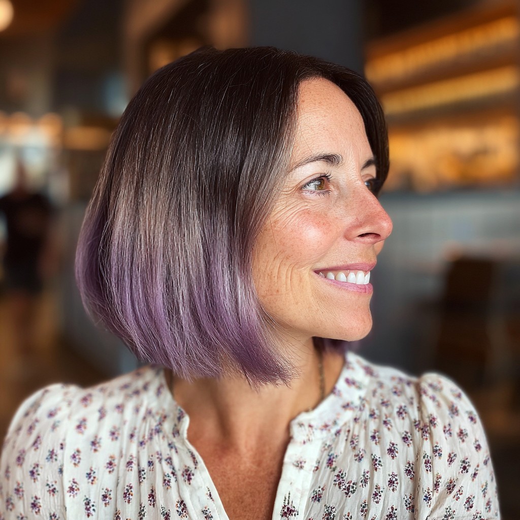 Stylish Blunt Bob with Subtle Lavender Ends