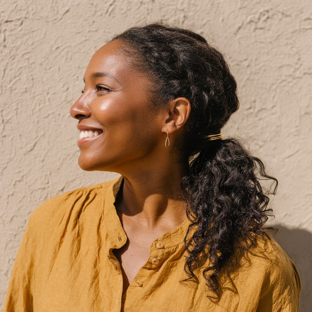 Stylish Curly Ponytail with Subtle Dimensions