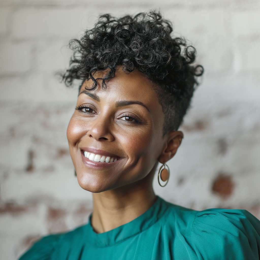 Stylish Short Curly Pixie with Edgy Side Fade