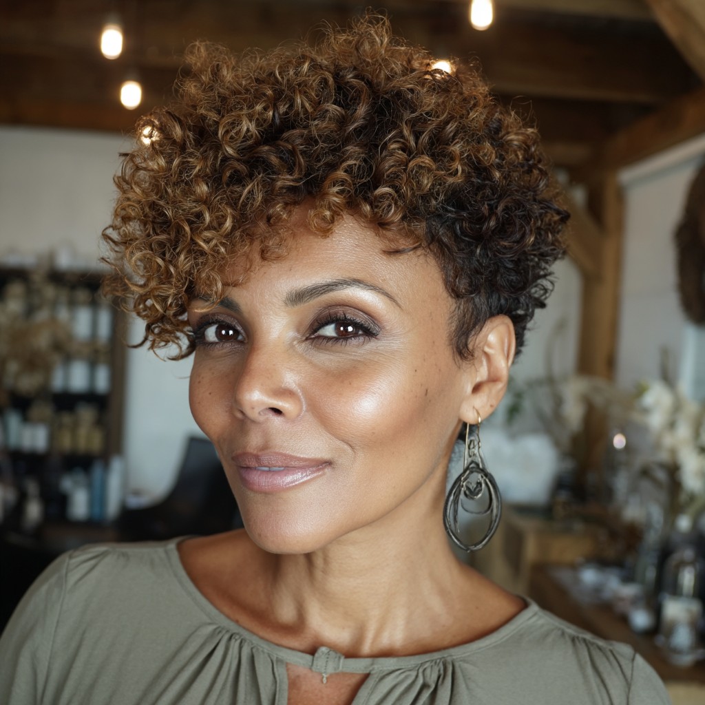 Textured Curly Pixie with Defined Shape and Volume