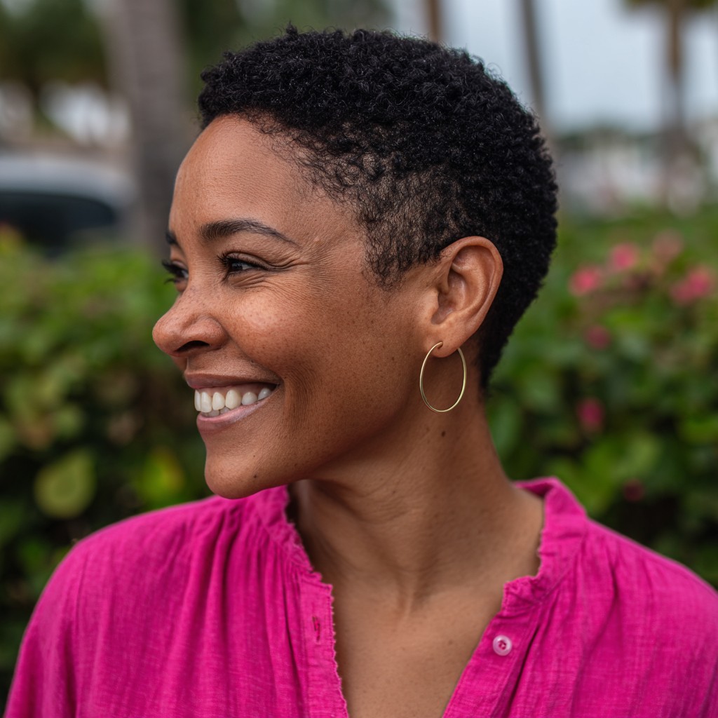 Textured Short Curly Pixie with Edgy Side Fade
