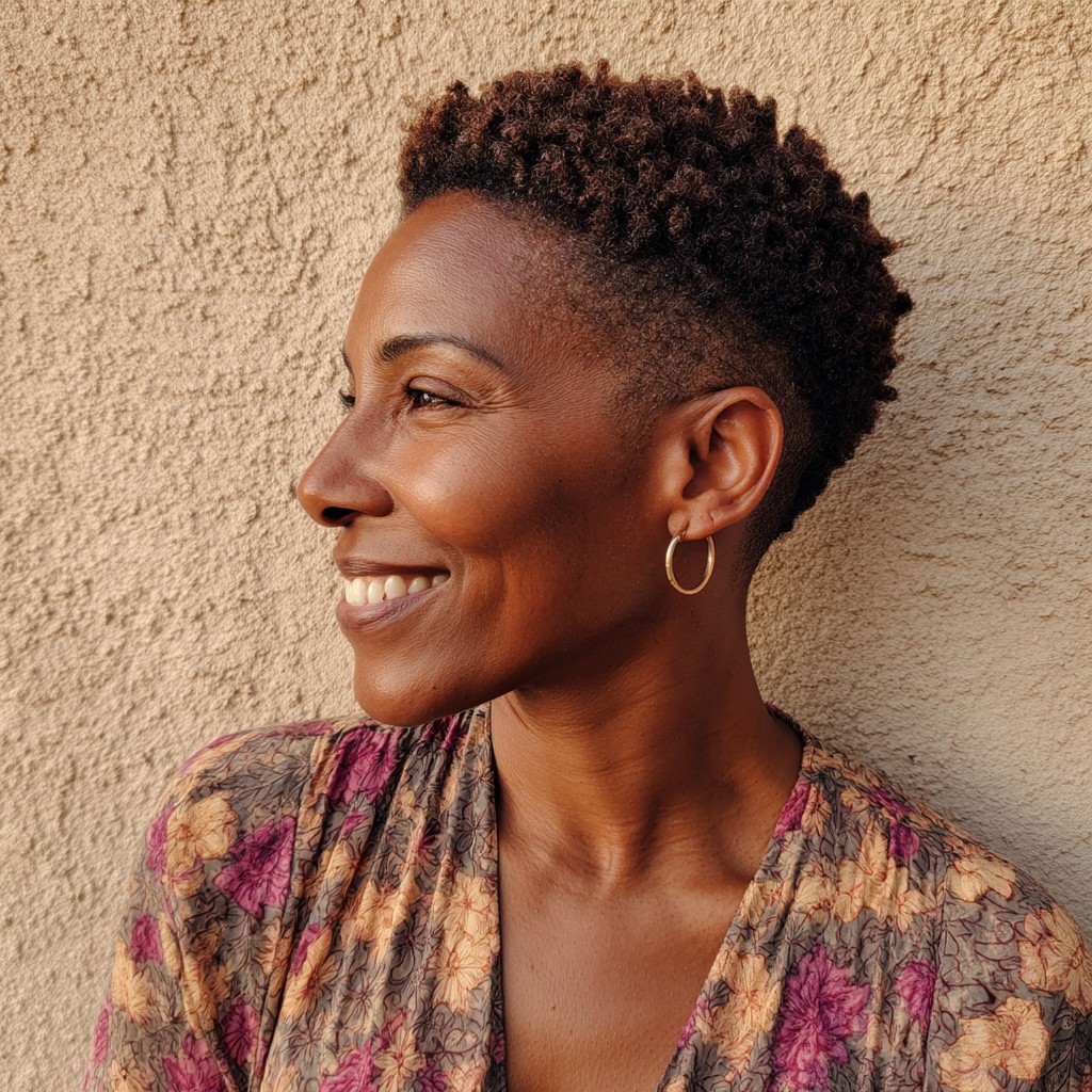 Textured Short Curly Pixie with Tapered Sides