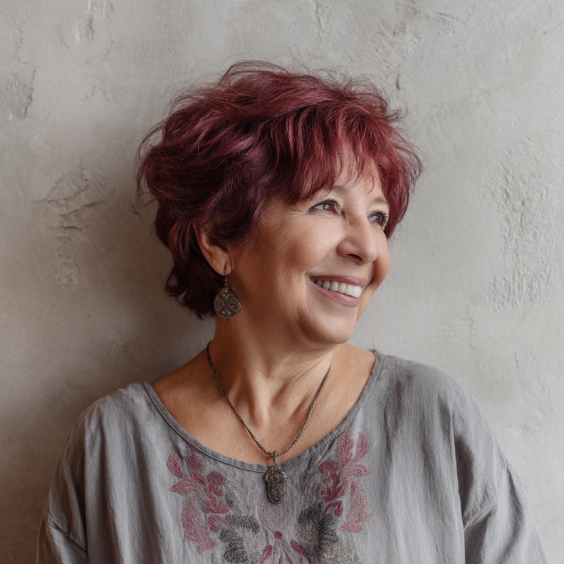 Textured Short Red Wine Cut with Soft Volume