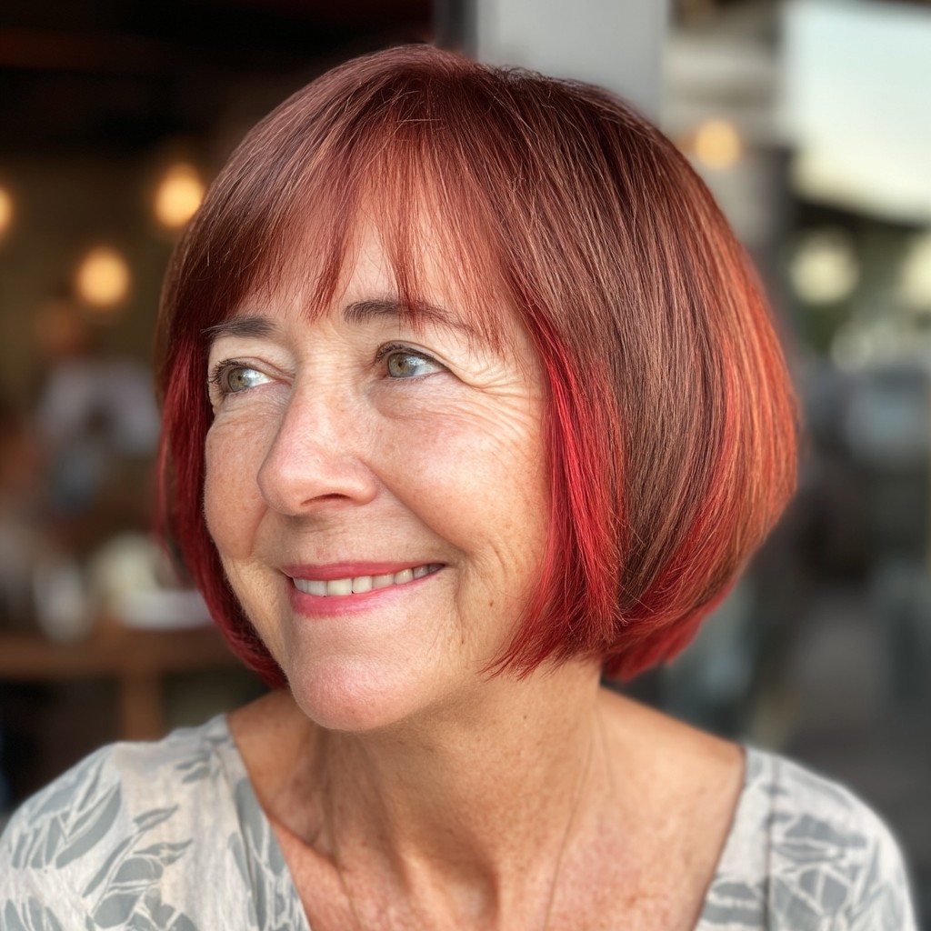 Chic Fire Engine Red Rounded Bob with Subtle Highlights