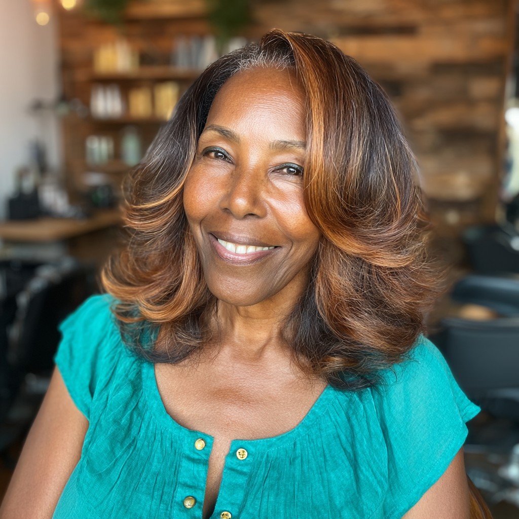 Chic Layered Feathered Bob with Warm Highlights