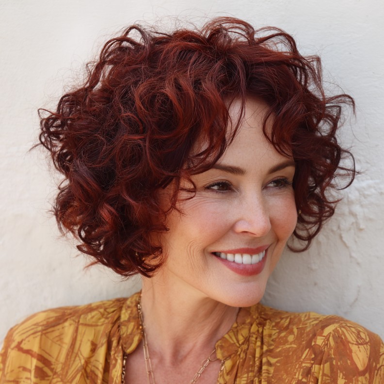Dynamic Curly Red Wine Bob with Soft Volume