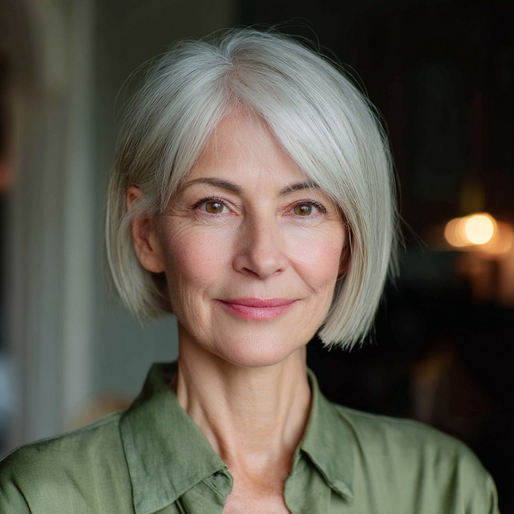 Elegant Silver Sliced Bob with Soft Layers