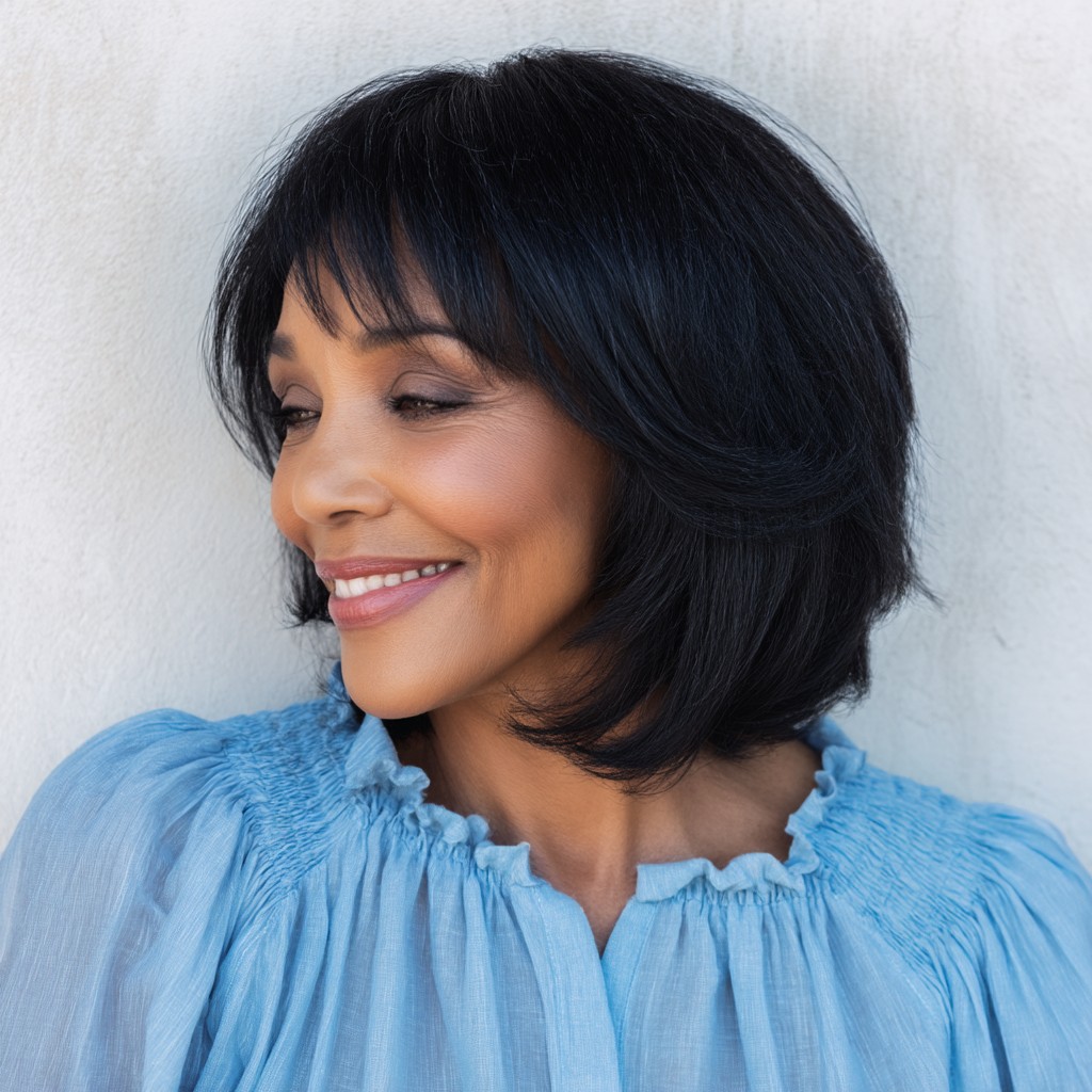 Modern Feathered Bob with Soft Bangs