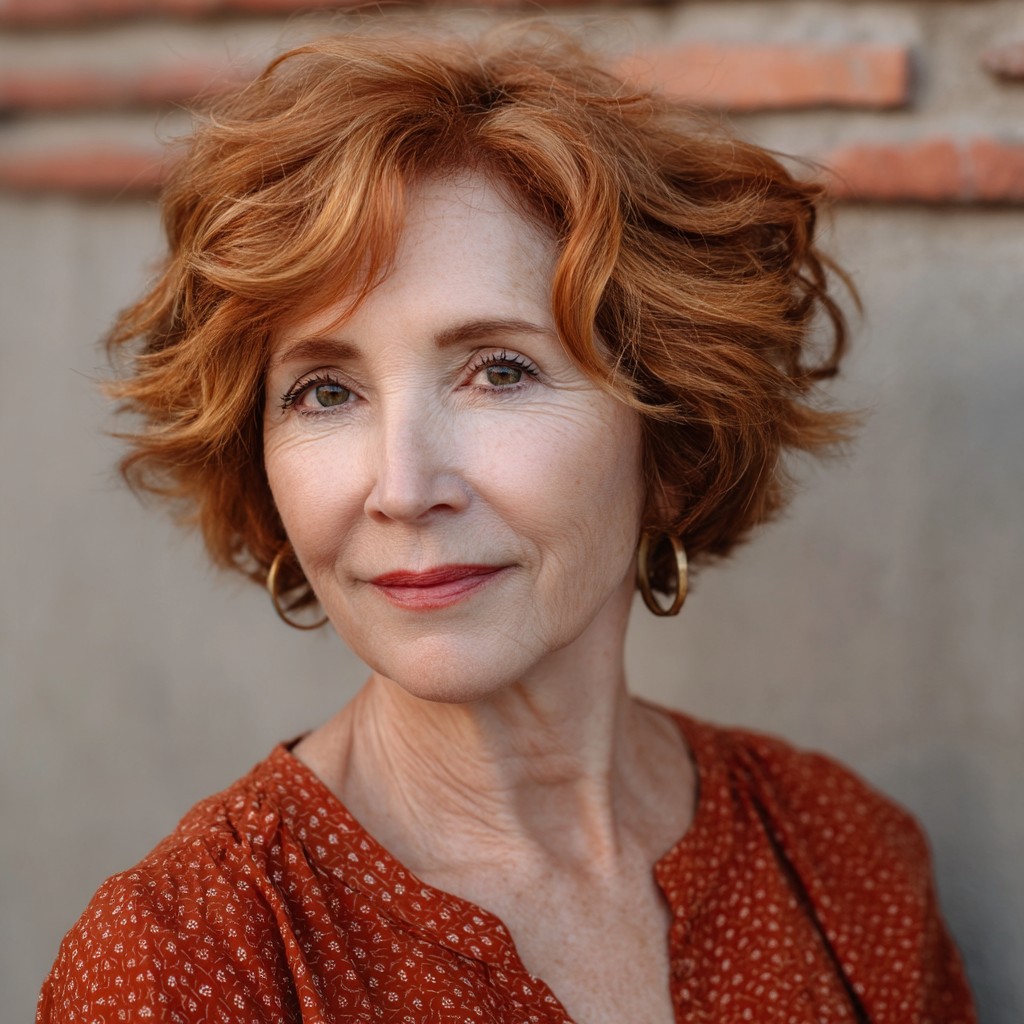 Playful Fire Engine Red Curly Bob with Soft Volume