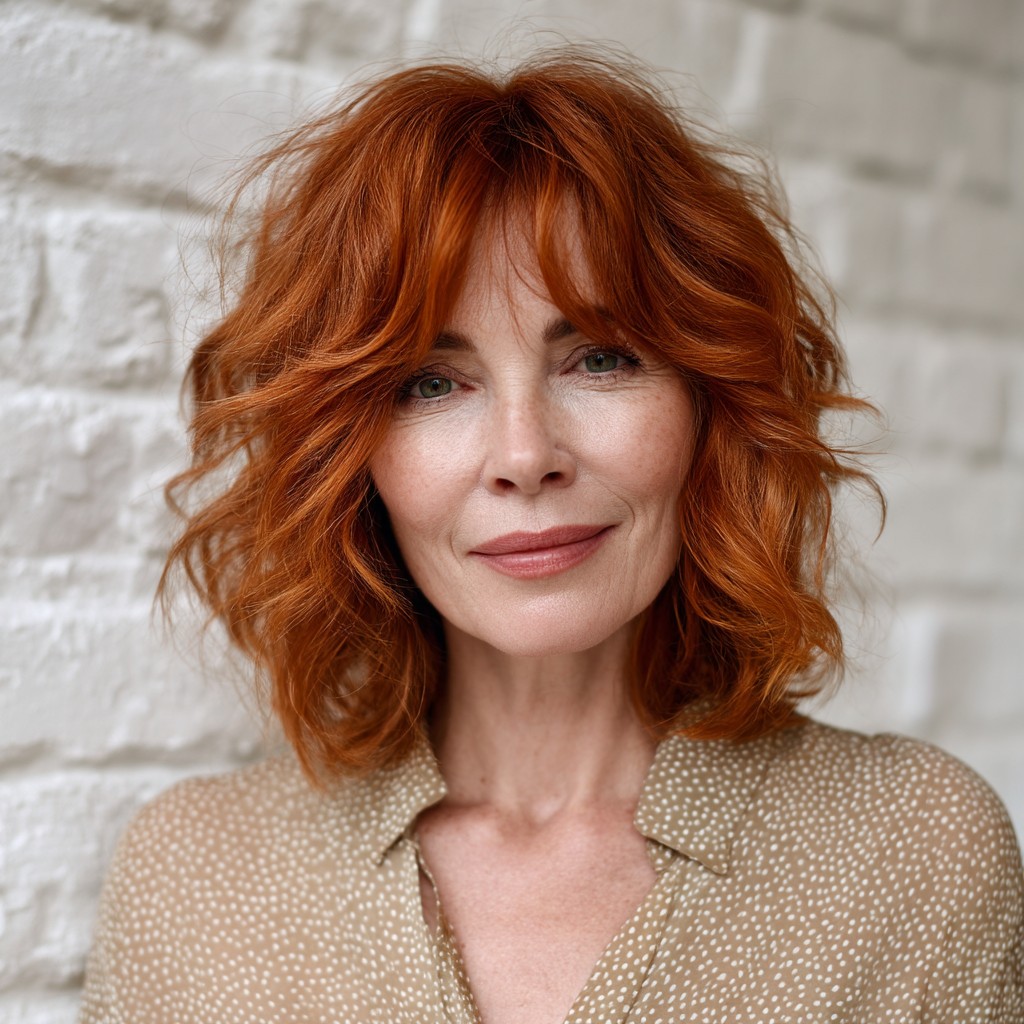 Playful Fire Engine Red Shoulder-Length Waves with Soft Layers