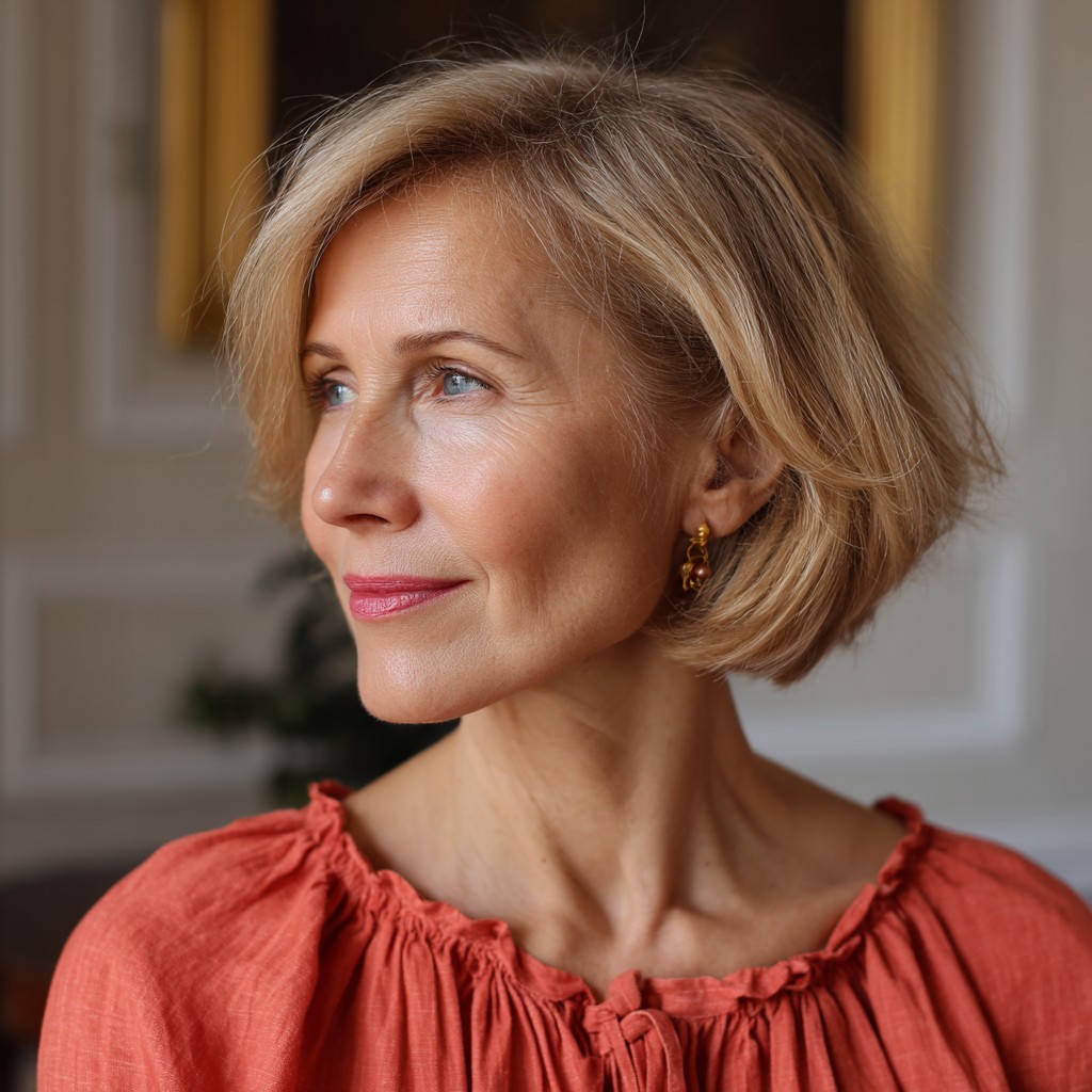 soft textured bob with natural highlights
