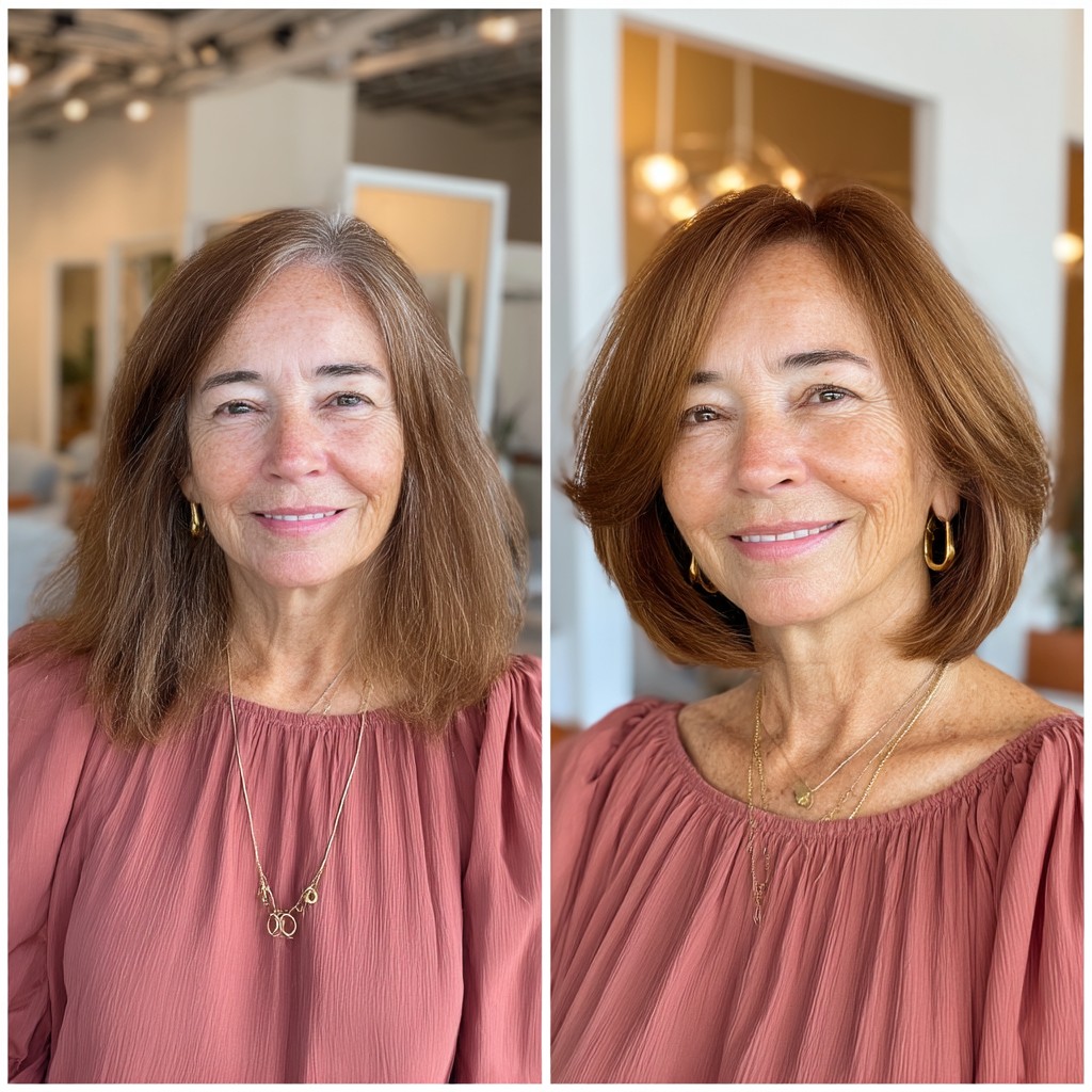 Softly Layered Warm Brown Hair with Face-Framing Highlights