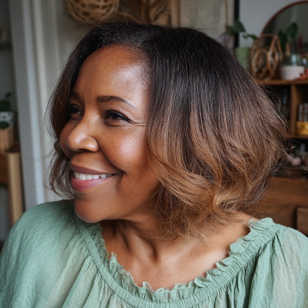 Textured Feathered Bob with Warm Ombré