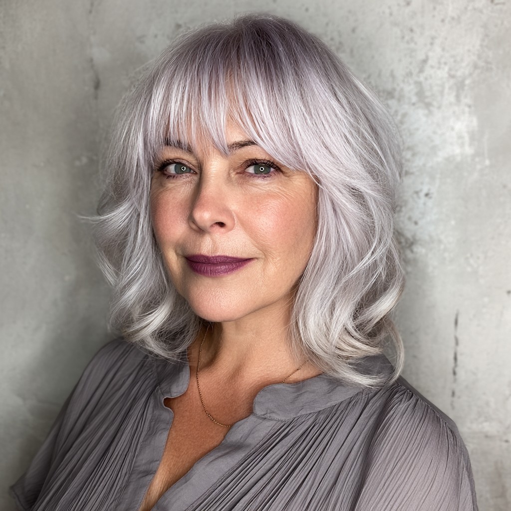 Chic Silver Shoulder-Length Bob with Soft Layers