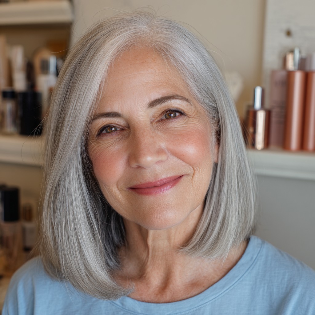 Chic Silver Blunt Bob with Subtle Textured Ends