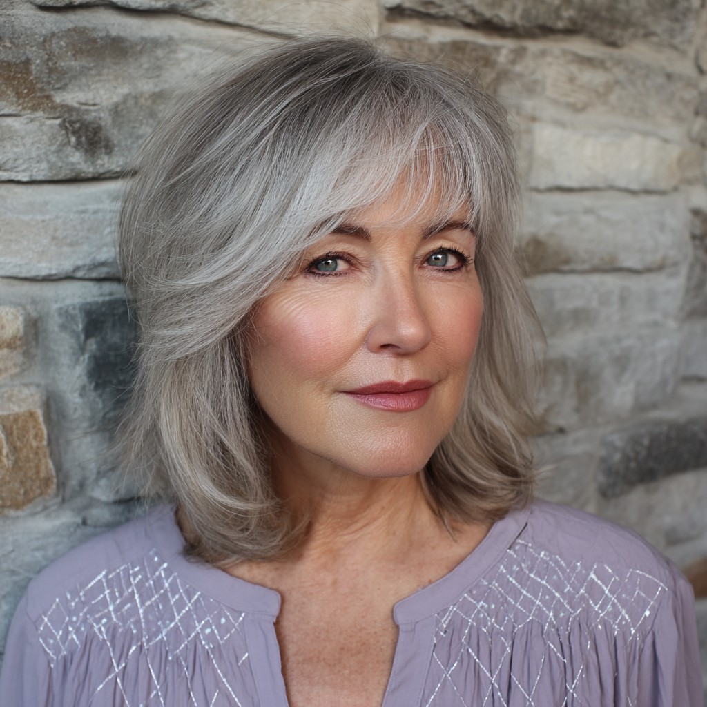 Chic Softly Layered Gray Medium Cut with Gentle Face-Framing Layers