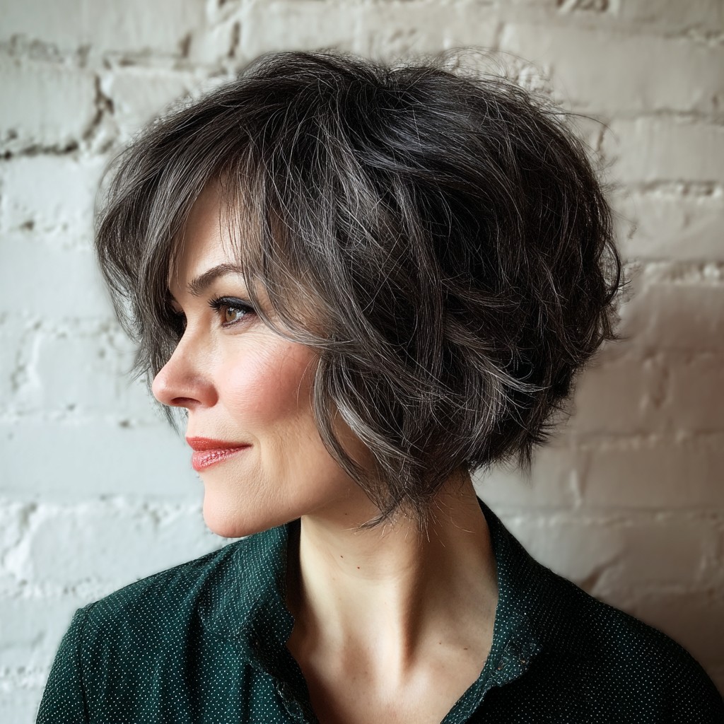 Chic Textured Gray Bob with Soft Volume