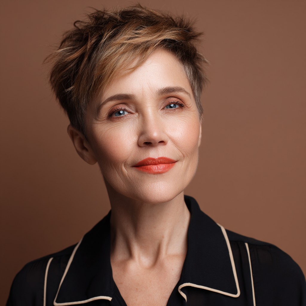 Chic Textured Short Pixie with Subtle Highlights