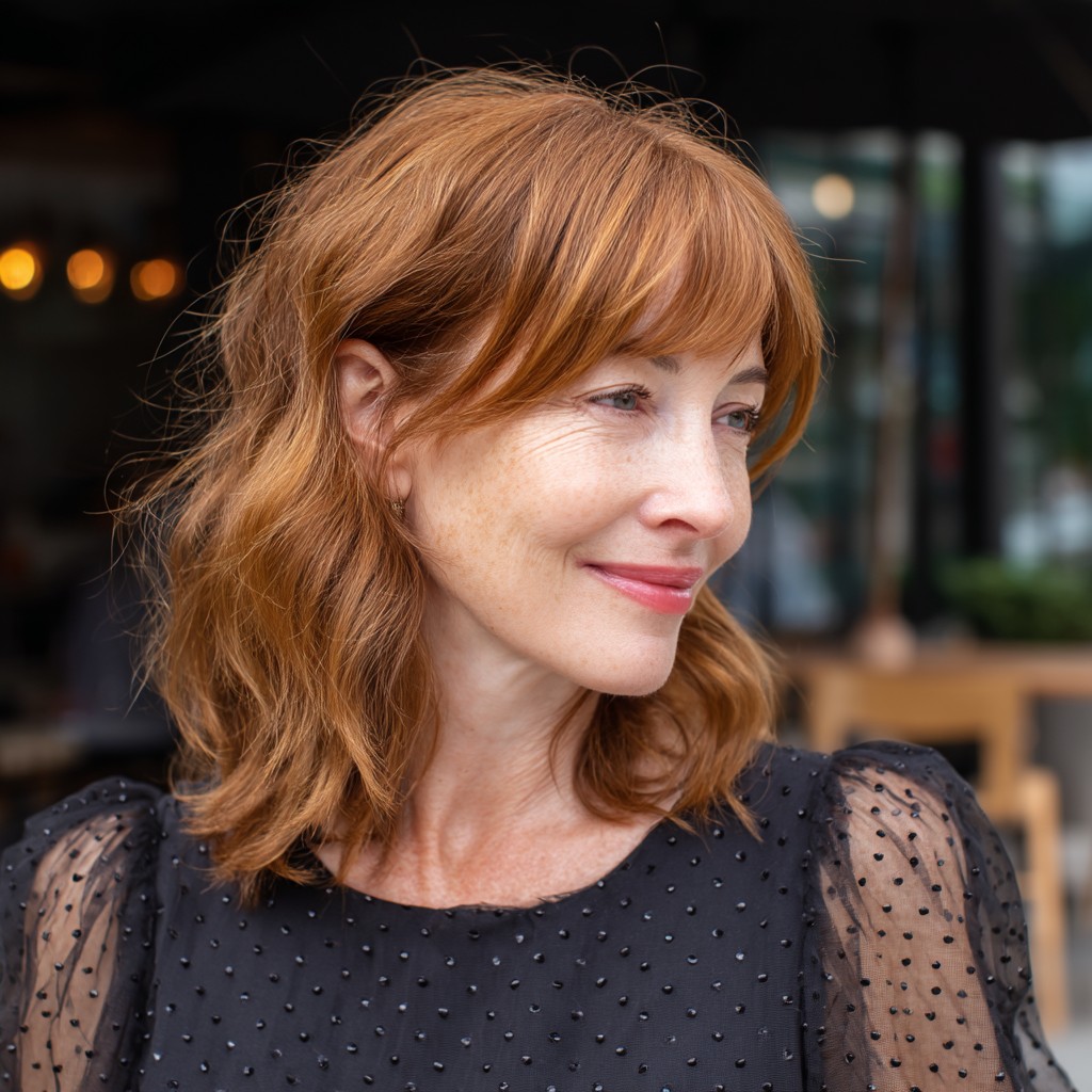 Chic Textured Shoulder-Length Bob with Soft Bangs