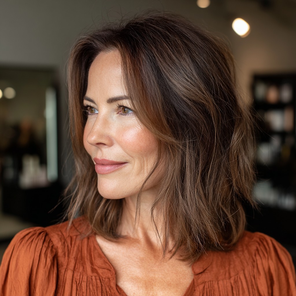 Chic Textured Shoulder-Length Bob with Subtle Highlights