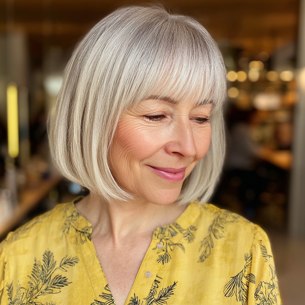 Chic Velvet Edge Bob with Soft Bangs