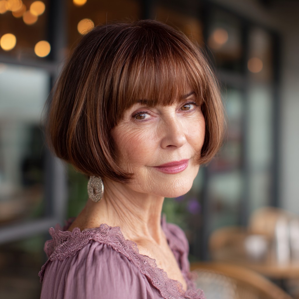Chic Velvet Edge Bob with Soft Blunt Bangs