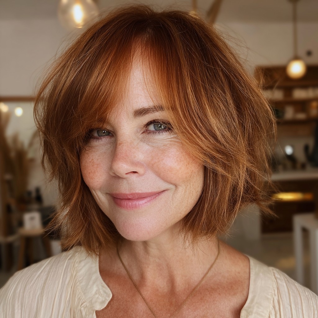 Chic Velvet Edge Bob with Soft Layers and Warm Tones