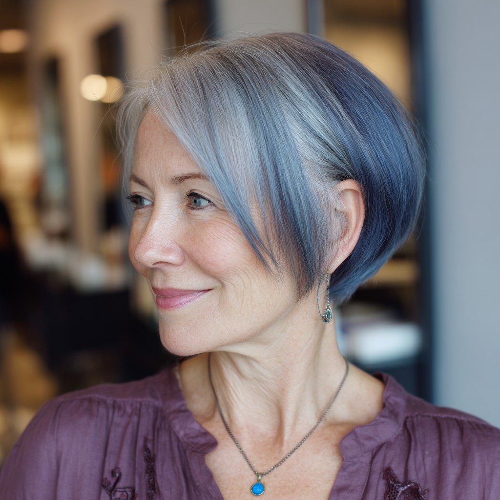Chic Velvet Edge Bob with Subtle Blue Undertones