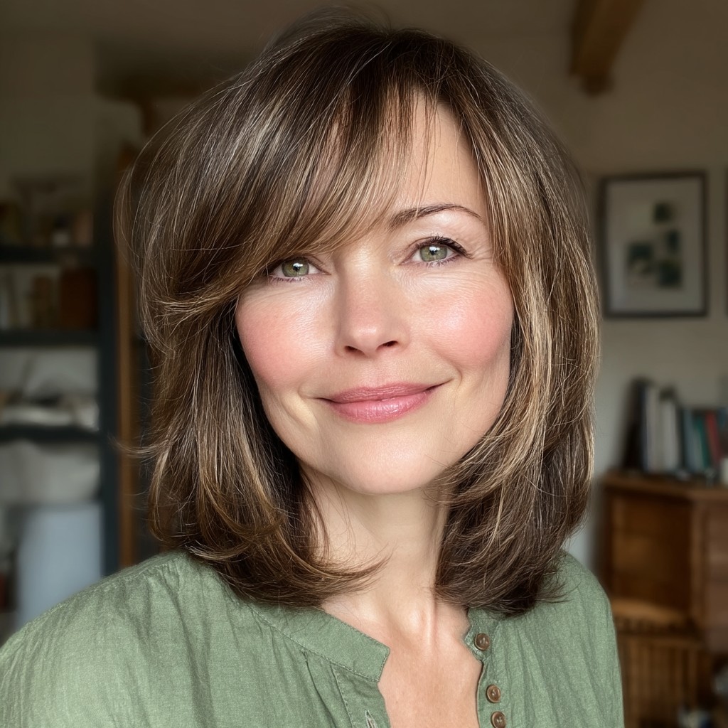 Elegant Layered Medium Cut with Soft Bangs