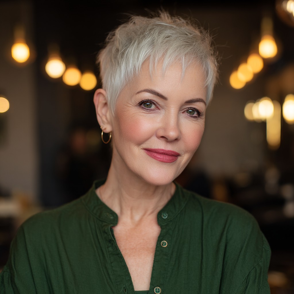 Elegant Textured Platinum Pixie Cut with Soft Movement