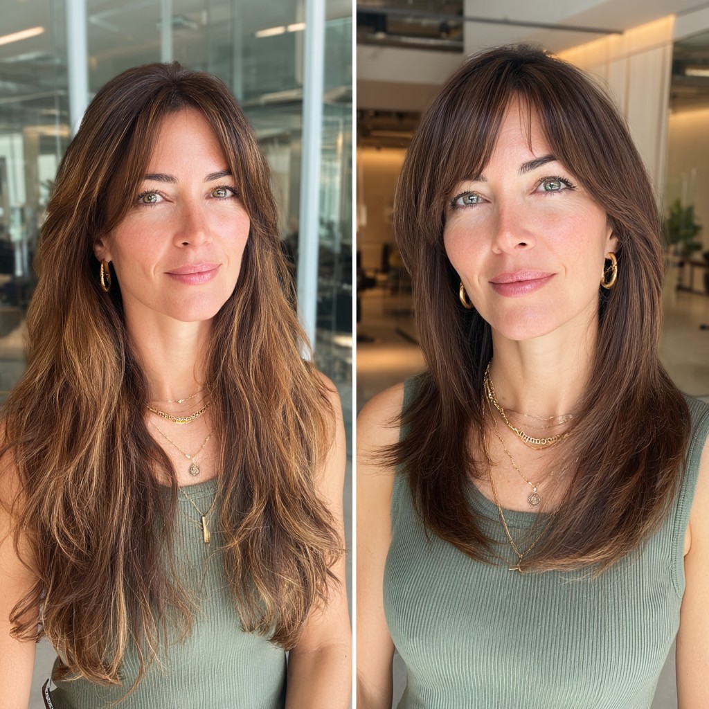 Modern Long Layered Cut with Face-Framing Bangs
