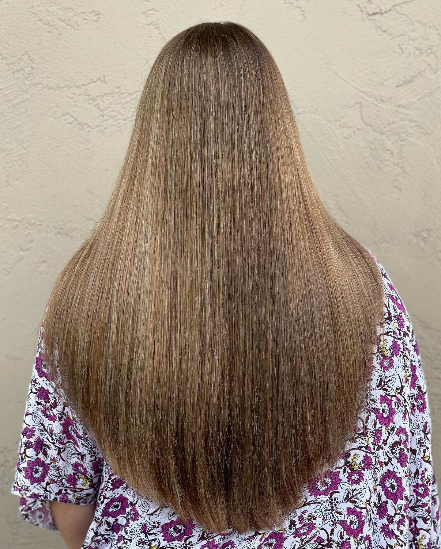 Sleek Long V-Cut with Subtle Ash Balayage