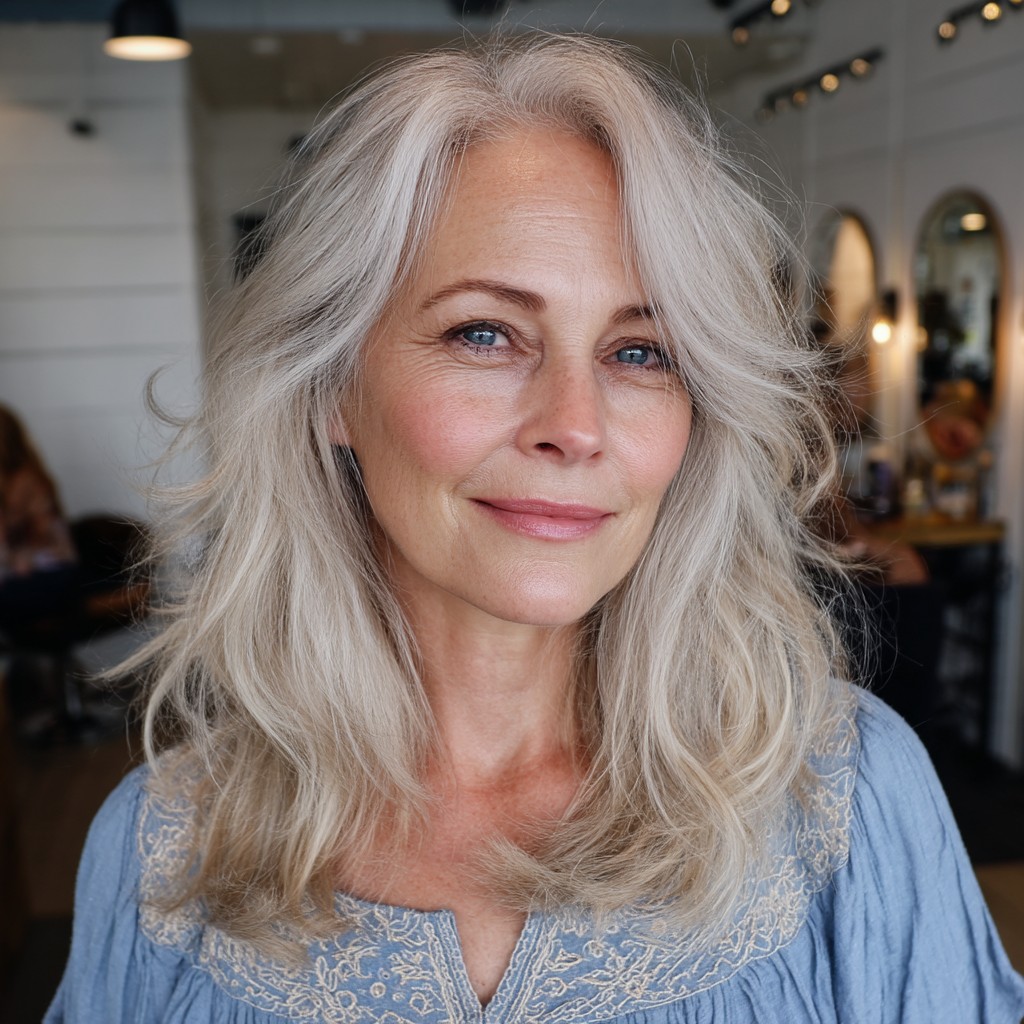 Soft Layered Silver Hair with Natural Volume