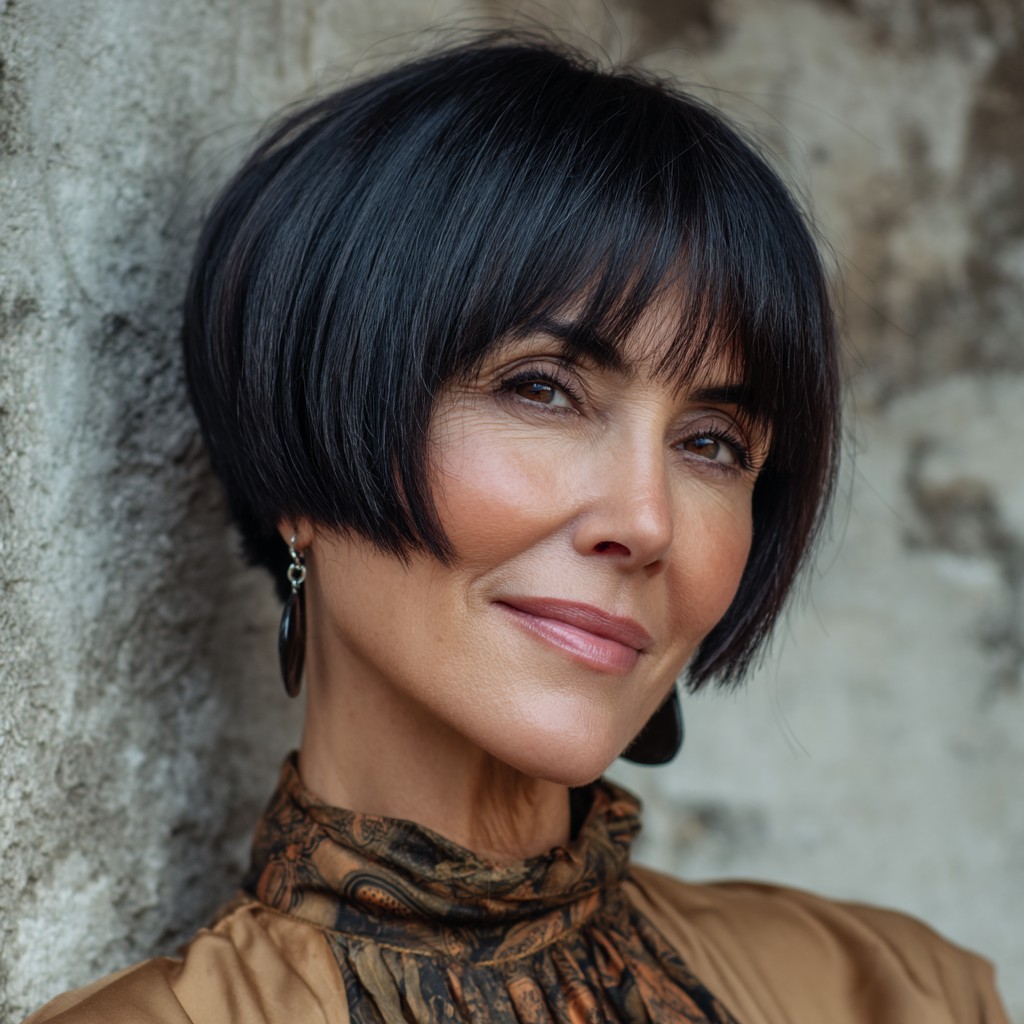 stylish velvet edge bob with soft bangs