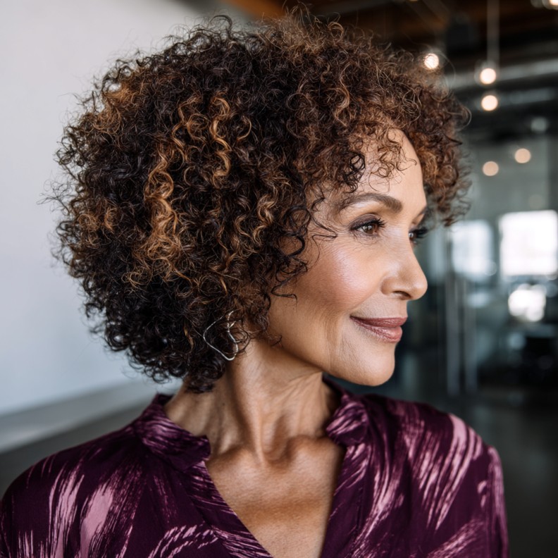 Textured Curly Bob with Warm Highlights