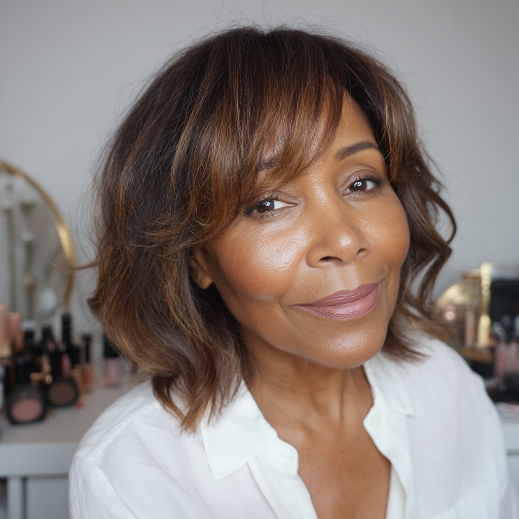 Textured Long Feathered Bob with Gentle Layers