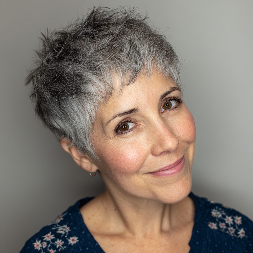 Textured Silver Pixie Cut with Lifting Layers