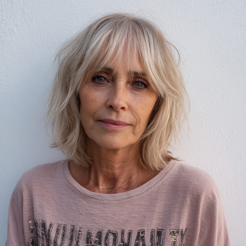 Chic Blunt Choppy Bangs with Textured Shoulder-Length Layers