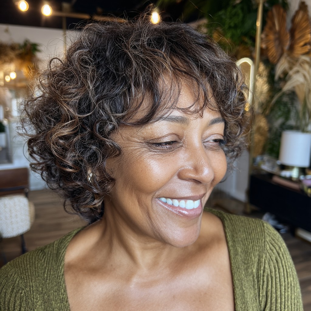 Chic Curly Bob with Lush Caramel Highlights