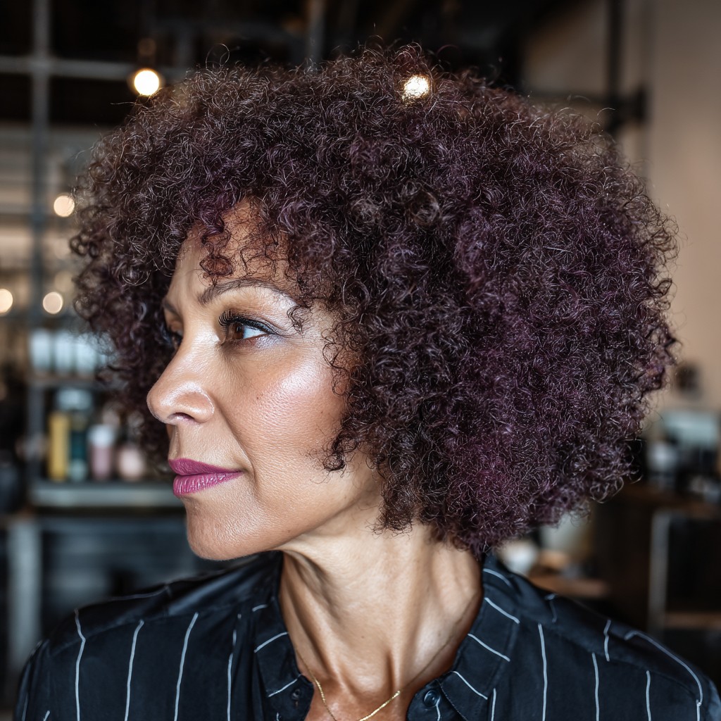 Chic Curly Bob with Rich Burgundy Highlights