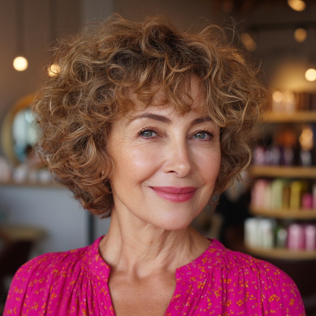 Chic Curly Bob with Soft Fringe