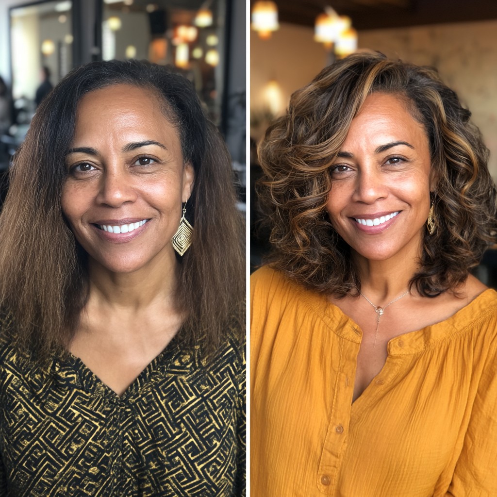 Chic Curly Shoulder-Length Lob with Subtle Highlights
